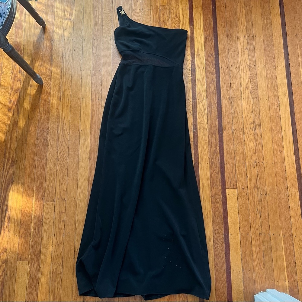 Vintage Rhapsody dress prom formal black full length 12 L large sheer panel EUC